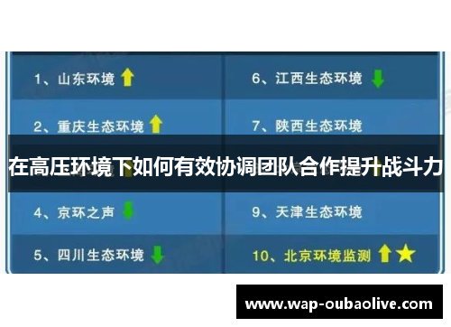 在高压环境下如何有效协调团队合作提升战斗力